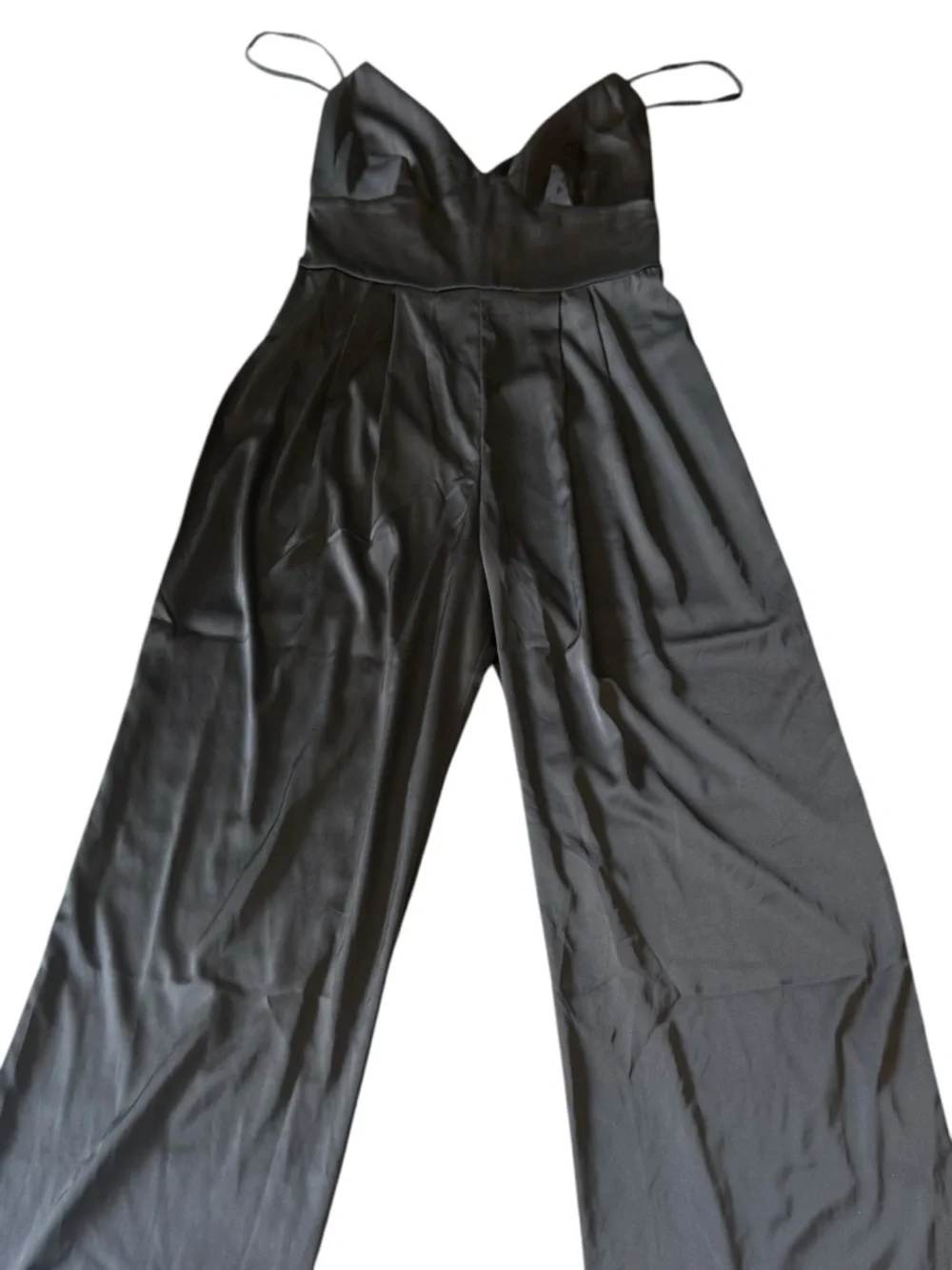 New Abercrombie & Fitch Jumpsuit Plunge Satin Black Size Medium $120 Dressy - Picture 2 of 10